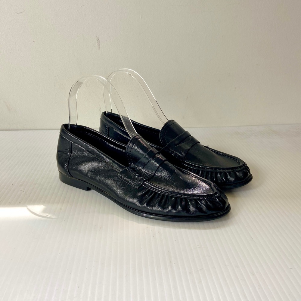 Zara Black Vegan Leather Soft Ruched Gathered Penny Loafers Womens EU 36 US 6